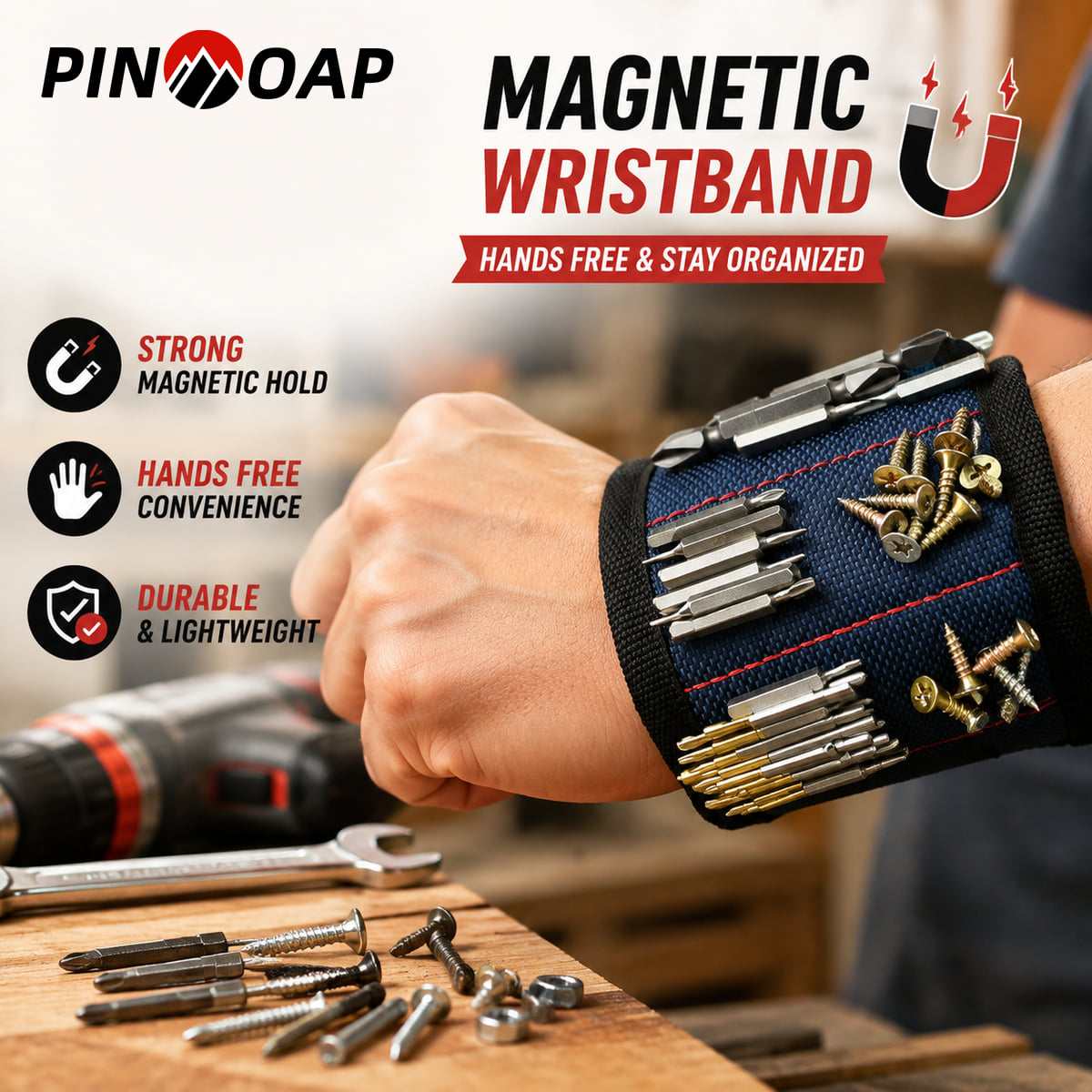 Workshop Electric Tools - PINMOAP Pulseira Magnética PINMOAP Ajustável para